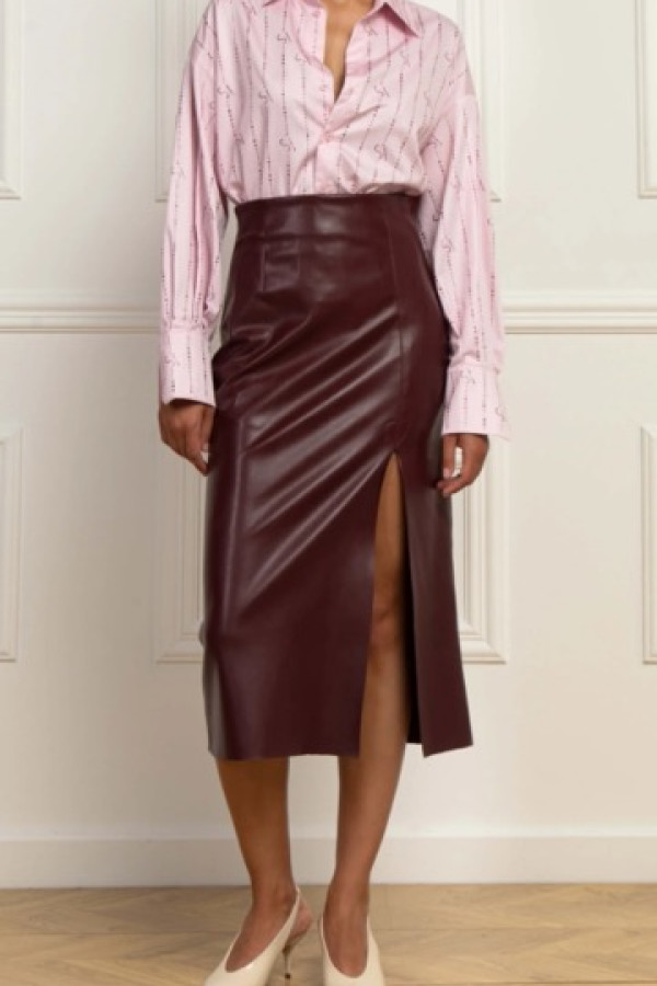 VEGAN LEATHER MIDI SKIRT